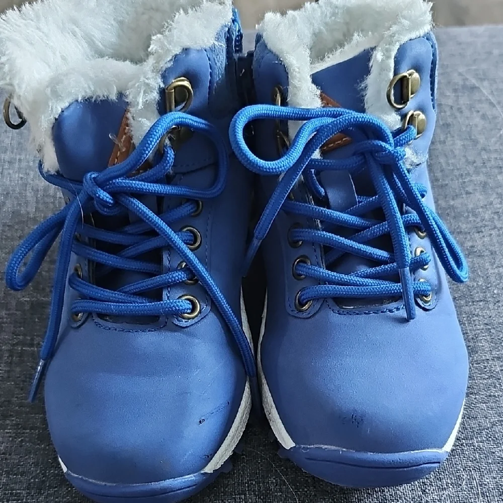 Mishansha Kids Boots Blue Shera Fur White Toddler Boy Girl Winter Outdoor Size 9